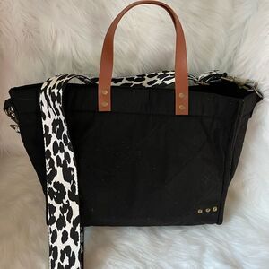 PS black cotton quilted tote with black and white animal prints shoulder…